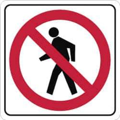 NMC - "Strike on Pedestrian Crossing", 24" Wide x 24" High, Aluminum Pedestrian Crossing Signs - 0.08" Thick, Red & Black on White, High Intensity Reflectivity, Square, Post Mount - Eagle Tool & Supply