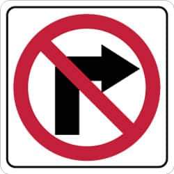 NMC - "Strike on Right Arrow", 24" Wide x 24" High, Aluminum Traffic Control Signs - 0.08" Thick, Red & Black on White, High Intensity Reflectivity, Square, Post Mount - Eagle Tool & Supply