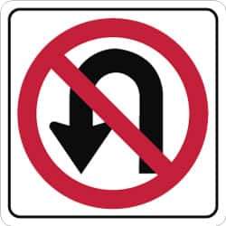 NMC - "Strike on U-Turn", 24" Wide x 24" High, Aluminum Traffic Control Signs - 0.08" Thick, Red & Black on White, Engineer Grade Reflectivity, Square, Post Mount - Eagle Tool & Supply