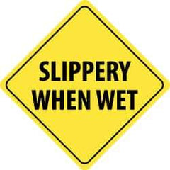 NMC - "Slippery When Wet", 24" Wide x 24" High, Aluminum Traffic Control Signs - 0.08" Thick, Black on Yellow, High Intensity Reflectivity, Diamond, Post Mount - Eagle Tool & Supply