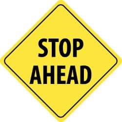 NMC - "Stop Ahead", 24" Wide x 24" High, Aluminum Traffic Control Signs - 0.08" Thick, Black on Yellow, High Intensity Reflectivity, Diamond, Post Mount - Eagle Tool & Supply