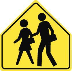 NMC - "Pedestrians Crossing", 30" Wide x 30" High, Aluminum No Parking & Tow Away Signs - 0.04" Thick, Black on Yellow, Diamond Grade Reflectivity, Pentagon, Post Mount - Eagle Tool & Supply