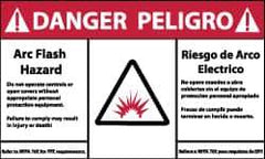 NMC - Accident Prevention Label, Header: DANGER - Legend: Danger - Arc Flash Hazard, English & Spanish, Red, Black & White, 5" Long x 3" High, Sign Muscle Finish - Eagle Tool & Supply