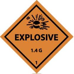 NMC - Accident Prevention Label - Legend: Explosive 1.4G, English, Black & Orange, 4" Long x 4" High, Sign Muscle Finish - Eagle Tool & Supply