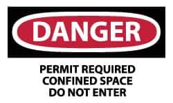 NMC - Accident Prevention Label, Header: DANGER - Legend: Danger - Permit Required - Confined Space - Do Not Enter, English, Red, Black & White, 5" Long x 3" High, Sign Muscle Finish - Eagle Tool & Supply