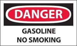 NMC - Accident Prevention Label, Header: DANGER - Legend: Danger - Gasoline - No Smoking, English, Red, Black & White, 5" Long x 3" High, Sign Muscle Finish - Eagle Tool & Supply