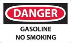 NMC - Accident Prevention Label, Header: DANGER - Legend: Danger - Gasoline - No Smoking, English, Red, Black & White, 5" Long x 3" High, Sign Muscle Finish - Eagle Tool & Supply