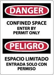 NMC - Accident Prevention Label, Header: DANGER - Legend: Danger - Confined Space - Enter by Permit Only, English & Spanish, Black, Red & White, 3" Long x 5" High, Sign Muscle Finish - Eagle Tool & Supply