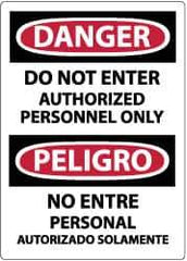 NMC - Security & Admittance Label, Header: DANGER - Legend: Danger - Do Not Enter - Authorized Personnel Only, English & Spanish, Black, Red & White, 3" Long x 5" High, Sign Muscle Finish - Eagle Tool & Supply