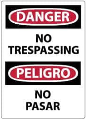 NMC - Security & Admittance Label, Header: DANGER - Legend: Danger - No Trespassing, English & Spanish, Black, Red & White, 3" Long x 5" High, Sign Muscle Finish - Eagle Tool & Supply