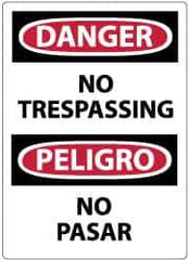 NMC - "Danger - No Trespassing", 14" Long x 10" Wide, Pressure-Sensitive Vinyl Safety Sign - Rectangle, 0.004" Thick, Use for Security & Admittance - Eagle Tool & Supply