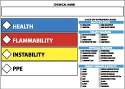 NMC - Hazardous Materials Label - Legend: Health - Flammability - Instability - PPE, English, Blue, Red, Yellow & White, 5" Long x 3" High, Sign Muscle Finish - Eagle Tool & Supply