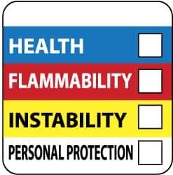 NMC - Hazardous Materials Label - Legend: Health - Flammability - Instability - Personal Protection, English, Blue, Red, Yellow & White, 2" Long x 2" High, Sign Muscle Finish - Eagle Tool & Supply