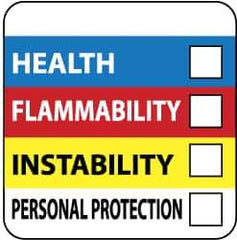 NMC - Hazardous Materials Label - Legend: Health - Flammability - Instability - Personal Protection, English, Blue, Red, Yellow & White, 4" Long x 4" High, Sign Muscle Finish - Eagle Tool & Supply