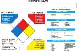 NMC - "Chemical Name", 5" Long x 7" Wide, Pressure-Sensitive Vinyl Safety Sign - Rectangle, 0.004" Thick, Use for Hazardous Materials - Eagle Tool & Supply