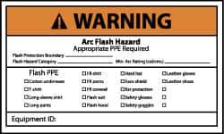NMC - Accident Prevention Label, Header: WARNING - Legend: Warning - Arch Flash and Shock Hazard - Appropriate PPE and Tools Required When Working On This Equipment, English, Black, Orange & White, 5" Long x 3" High, Sign Muscle Finish - Eagle Tool & Supply