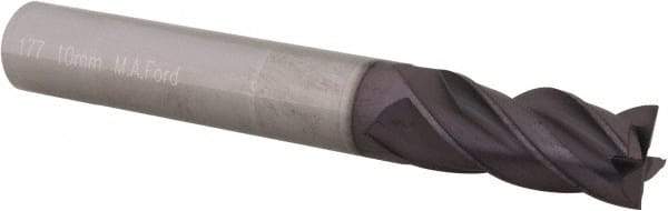M.A. Ford - 10mm, 22mm LOC, 10mm Shank Diam, 72mm OAL, 4 Flute, Solid Carbide Square End Mill - Single End, TiAlN Finish, Spiral Flute, Variable° Helix, Centercutting, Right Hand Cut, Right Hand Flute, Series 177 - Eagle Tool & Supply