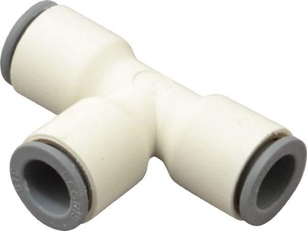 Parker - 3/8" OD, Bio-Sourced Nylon 11 Push-to-Connect Union Tee - 160 Max psi, White - Eagle Tool & Supply