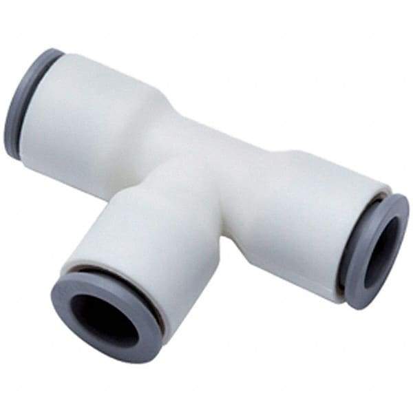 Parker - 1/2" OD, Bio-Sourced Nylon 11 Push-to-Connect Union Tee - 160 Max psi, White - Eagle Tool & Supply