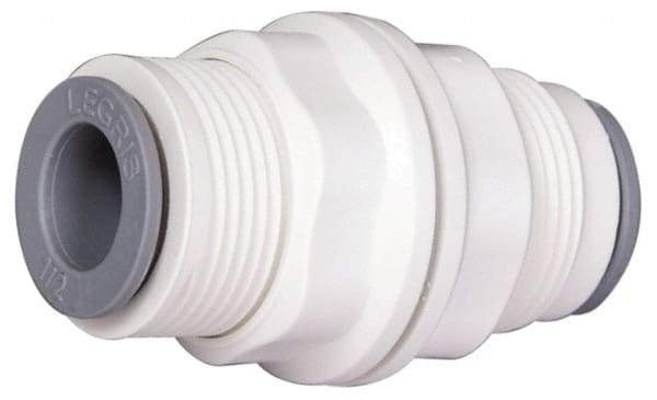 Parker - 1/4" OD, Bio-Sourced Nylon 11 Push-to-Connect Bulkhead Union - 230 Max psi, White - Eagle Tool & Supply