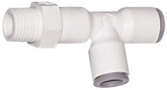 Parker - 1/4" OD, 1/4 NPTF, Bio-Sourced Nylon 11 Push-to-Connect Male Swivel Run Tee - 230 Max psi, White - Eagle Tool & Supply