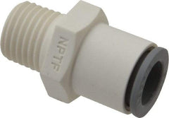 Parker - 3/8" OD, 1/4 NPTF, Bio-Sourced Nylon 11 Push-to-Connect Male Connector - 190 Max psi, White - Eagle Tool & Supply