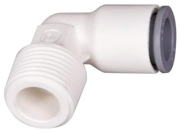 Parker - 1/4" OD, 3/8 NPTF, Bio-Sourced Nylon 11 Push-to-Connect Male Elbow - 230 Max psi, White - Eagle Tool & Supply