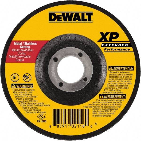 DeWALT - 24 Grit, 9" Wheel Diam, 1/4" Wheel Thickness, Type 27 Depressed Center Wheel - Zirconia Alumina, Resinoid Bond, 6,600 Max RPM, Compatible with Angle Grinder - Eagle Tool & Supply