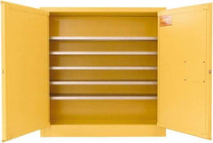 Securall Cabinets - 2 Door, 5 Shelf, Yellow Steel Wall Mount Safety Cabinet for Flammable and Combustible Liquids - 44" High x 43" Wide x 12" Deep, Manual Closing Door, 3 Point Key Lock, 24 Gal Capacity - Eagle Tool & Supply