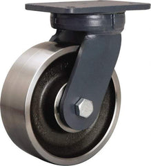 Hamilton - 8" Diam x 3" Wide x 10-1/2" OAH Top Plate Mount Swivel Caster - Forged Steel, 6,000 Lb Capacity, Sealed Precision Ball Bearing, 5-1/4 x 7-1/4" Plate - Eagle Tool & Supply