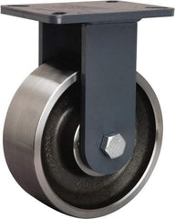 Hamilton - 8" Diam x 3" Wide x 10-1/2" OAH Top Plate Mount Rigid Caster - Forged Steel, 4,800 Lb Capacity, Tapered Roller Bearing, 5-1/4 x 7-1/4" Plate - Eagle Tool & Supply
