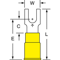 3M - #8 Stud, 12 to 10 AWG Compatible, Partially Insulated, Crimp Connection, Block Fork Terminal - Eagle Tool & Supply