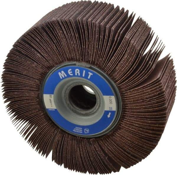 Merit Abrasives - 6" Diam, 80 Grit Aluminum Oxide Unmounted Flap Wheel - 1" Hole, 2" Wide, Coated, Medium Grade, 6,000 Max RPM , Cloth Backing - Eagle Tool & Supply