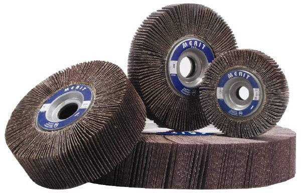 Merit Abrasives - 3-1/2" Diam, 60 Grit Aluminum Oxide Unmounted Flap Wheel - 5/8" Hole, 1-1/2" Wide, Coated, Medium Grade, 30,,000 Max RPM , Cloth Backing - Eagle Tool & Supply