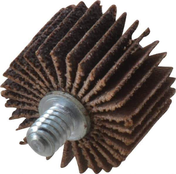 Merit Abrasives - 1" Diam x 5/8" Face Width, Medium Aluminum Oxide Coated Mounted Flap Wheel - 1/4-20 Threaded Mount, 60 Grit, Cloth Backing, 30,000 Max RPM - Eagle Tool & Supply
