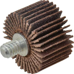Merit Abrasives - 1" Diam x 5/8" Face Width, Medium Aluminum Oxide Coated Mounted Flap Wheel - 1/4-20 Threaded Mount, 80 Grit, Cloth Backing, 30,000 Max RPM - Eagle Tool & Supply
