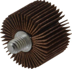 Merit Abrasives - 1" Diam x 5/8" Face Width, Fine Aluminum Oxide Coated Mounted Flap Wheel - 1/4-20 Threaded Mount, 120 Grit, Cloth Backing, 30,000 Max RPM - Eagle Tool & Supply