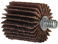 Merit Abrasives - 1" Diam x 1" Face Width, Coarse Aluminum Oxide Coated Mounted Flap Wheel - 1/4-20 Threaded Mount, 40 Grit, Cloth Backing, 30,000 Max RPM - Eagle Tool & Supply