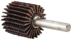 Merit Abrasives - 1" Diam x 1" Face Width, Coarse Aluminum Oxide Coated Mounted Flap Wheel - 1/4" Shank Mount, 40 Grit, Cloth Backing, 30,000 Max RPM - Eagle Tool & Supply