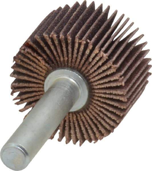 Merit Abrasives - 1" Diam x 5/8" Face Width, Very Fine Ceramic Alumina Coated Mounted Flap Wheel - 1/4" Shank Mount, 180 Grit, Cloth Backing, 30,000 Max RPM - Eagle Tool & Supply