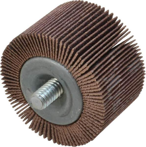 Merit Abrasives - 1-5/8" Diam x 1" Face Width, Fine Aluminum Oxide Coated Mounted Flap Wheel - 1/4-20 Threaded Mount, 120 Grit, Cloth Backing, 25,000 Max RPM - Eagle Tool & Supply
