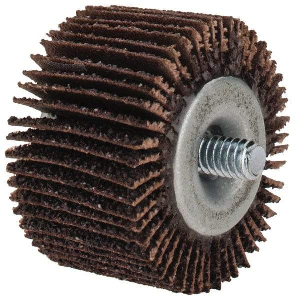 Merit Abrasives - 1-5/8" Diam x 1" Face Width, Coarse Aluminum Oxide Coated Mounted Flap Wheel - 1/4-20 Threaded Mount, 40 Grit, Cloth Backing, 25,000 Max RPM - Eagle Tool & Supply