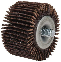 Merit Abrasives - 1-5/8" Diam x 1" Face Width, Coarse Aluminum Oxide Coated Mounted Flap Wheel - 1/4-20 Threaded Mount, 40 Grit, Cloth Backing, 25,000 Max RPM - Eagle Tool & Supply