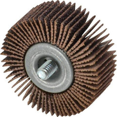 Merit Abrasives - 2" Diam x 3/4" Face Width, Medium Aluminum Oxide Coated Mounted Flap Wheel - 1/4-20 Threaded Mount, 60 Grit, Cloth Backing, 25,000 Max RPM - Eagle Tool & Supply