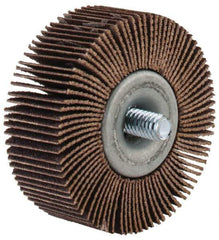 Merit Abrasives - 2" Diam x 3/4" Face Width, Fine Aluminum Oxide Coated Mounted Flap Wheel - 1/4-20 Threaded Mount, 120 Grit, Cloth Backing, 25,000 Max RPM - Eagle Tool & Supply
