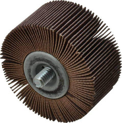 Merit Abrasives - 2" Diam x 1" Face Width, Very Fine Aluminum Oxide Coated Mounted Flap Wheel - 1/4-20 Threaded Mount, 240 Grit, Cloth Backing, 25,000 Max RPM - Eagle Tool & Supply