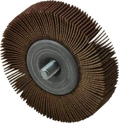 Merit Abrasives - 2-1/2" Diam x 1/2" Face Width, Very Fine Aluminum Oxide Coated Mounted Flap Wheel - 1/4-20 Threaded Mount, 180 Grit, Cloth Backing, 20,000 Max RPM - Eagle Tool & Supply