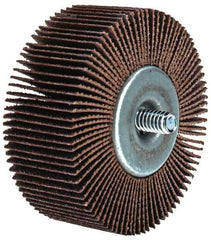 Merit Abrasives - 2-1/2" Diam x 1" Face Width, Medium Aluminum Oxide Coated Mounted Flap Wheel - 1/4-20 Threaded Mount, 80 Grit, Cloth Backing, 20,000 Max RPM - Eagle Tool & Supply