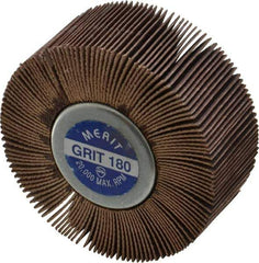 Merit Abrasives - 2-1/2" Diam x 1" Face Width, Very Fine Aluminum Oxide Coated Mounted Flap Wheel - 1/4-20 Threaded Mount, 180 Grit, Cloth Backing, 20,000 Max RPM - Eagle Tool & Supply