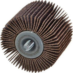 Merit Abrasives - 2" Diam x 1-1/2" Face Width, Medium Aluminum Oxide Coated Mounted Flap Wheel - 1/4-20 Threaded Mount, 60 Grit, Cloth Backing, 25,000 Max RPM - Eagle Tool & Supply